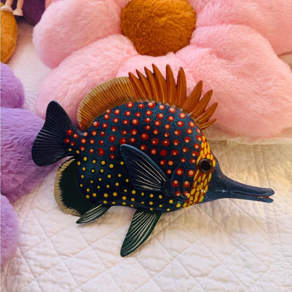 Coastal Beach Wood carved hand painted Colorful Fish Decor
